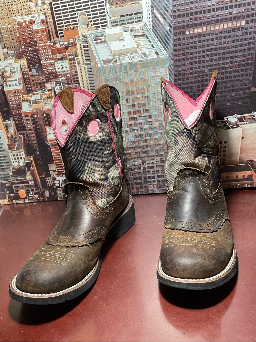 Ariat Fatbaby Western Camo Brown Leather Ranch Cowboy Boots 10006854 Womens 10 B